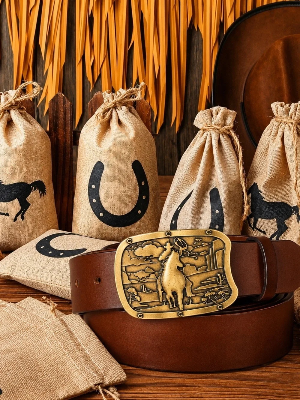 Brown Leather Belt with Western Buckle